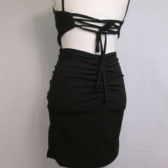 NWT Black Sweetheart Neckline Lace-up Back w/ Ruching Mini Dress-Size 1(XS) - Picture 4 of 13